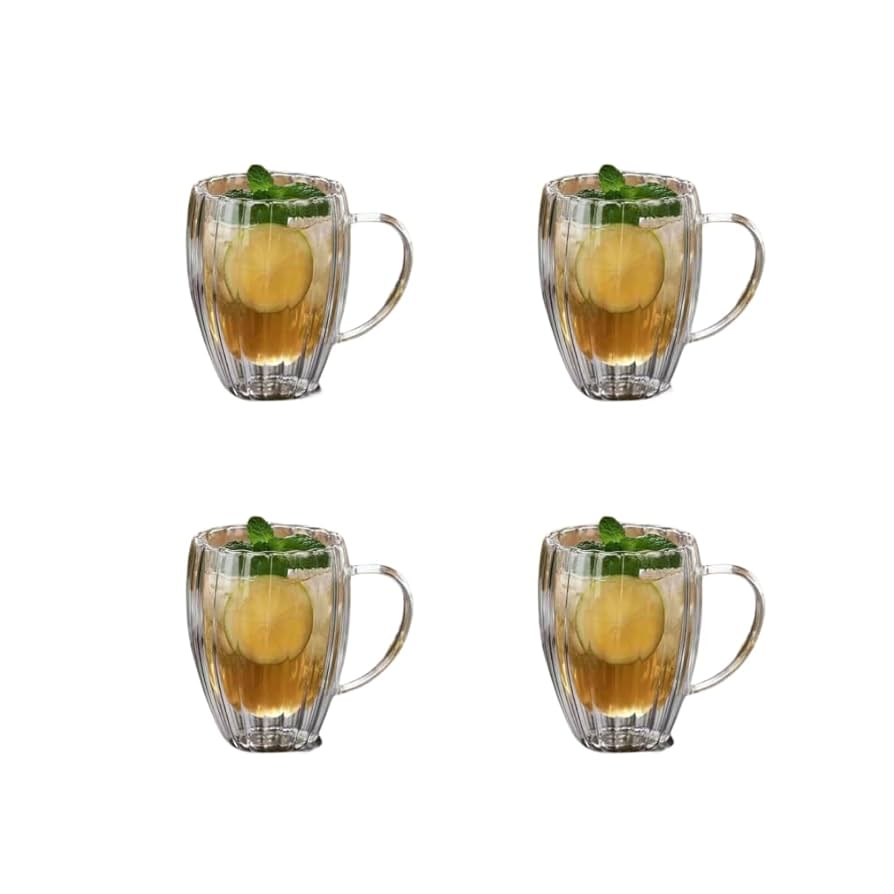 Amazon | 耐熱グラス 350ml 4個セット 取っ手付 ダブルウォール